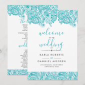 Weddenschappen met turquoise-blue paisley lace programmakaart (Voorkant / Achterkant)