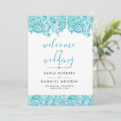 Weddenschappen met turquoise-blue paisley lace programmakaart (Staand voorkant)