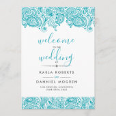 Weddenschappen met turquoise-blue paisley lace programmakaart (Voorkant)