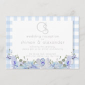 Weddenschappen | Monogram Blue Gingham Informatiekaartje (Voorkant)
