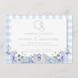 Weddenschappen | Monogram Blue Gingham Informatiekaartje