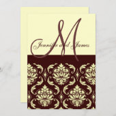 Weddenschappen Monogram Brown Ivory Damask Kaart (Voorkant / Achterkant)