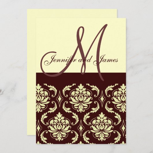 Weddenschappen Monogram Brown Ivory Damask Kaart (Voorkant / Achterkant)