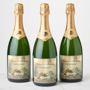Weddenschappen Ontvangen Naam Datum Gold Script Sparkling Wijnetiket