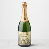 Weddenschappen Ontvangen Naam Datum Gold Script Sparkling Wijnetiket (Voorkant)