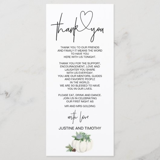 Weddenschappen Ontvangst Dank je Thanksgiving voor Menu (Voorkant)