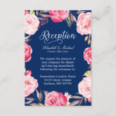 Weddenschappen Ontvangst Roze Floral Wreaty Navy B Informatiekaartje (Voorkant)
