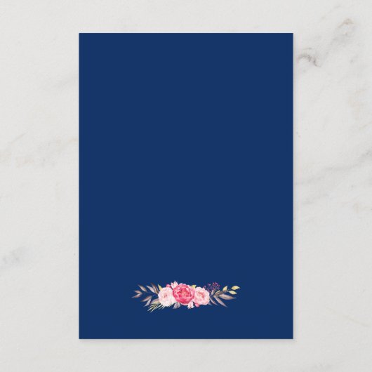 Weddenschappen Ontvangst Roze Floral Wreaty Navy B Informatiekaartje (Achterkant)