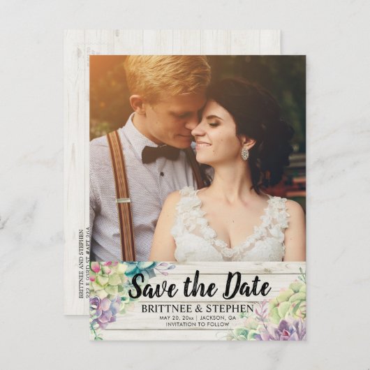 Weddenschappen opslaan Datum Foto's Succulents Rus Aankondigingskaart (Voorkant / Achterkant)