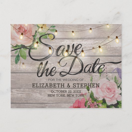Weddenschappen Opslaan Datum Rustic Wood Floral St Aankondigingskaart (Voorkant)