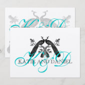 Weddenschappen Pacocks Monogram Silver Kaart (Voorkant / Achterkant)