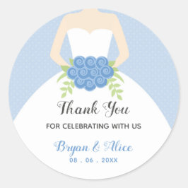 Weddenschappen (pastblauw met bruidsbruin) ronde sticker