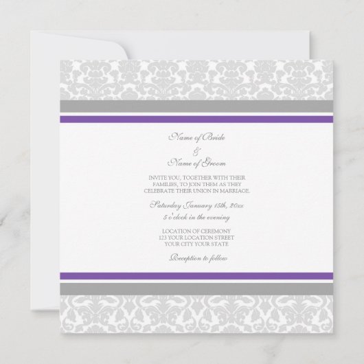 Weddenschappen Plum Grey White Damask Kaart (Achterkant)