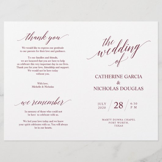 Weddenschappen-programma Modern Elegance Burgundy (Voorkant)