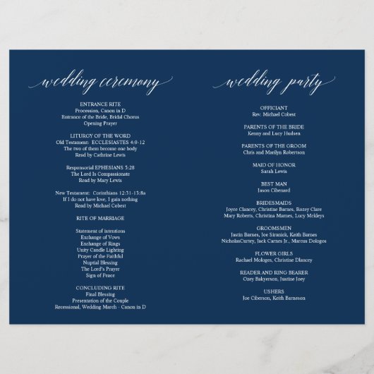 Weddenschappen-programma Modern Elegance Navy Blue (Achterkant)