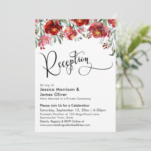 Weddenschappen Receptie Typografie Burgundy Red Fl Kaart (Staand voorkant)