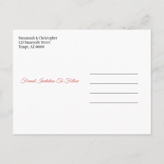 Weddenschappen redden de datum van het Oranje bome Aankondigingskaart (Achterkant)