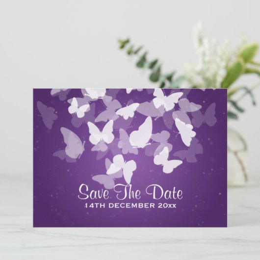 Weddenschappen redden de datum van het Paars met l Save The Date (Staand voorkant)