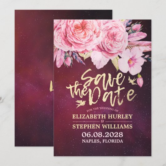 Weddenschappen redden de datum waarop Floral Feath Save The Date (Voorkant / Achterkant)