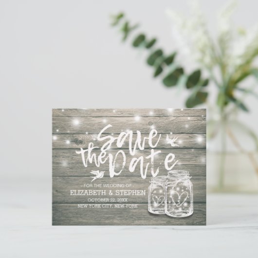 Weddenschappen redden de datum waarop Rustic Wood  Aankondigingskaart (Staand voorkant)