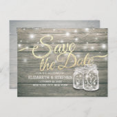 Weddenschappen redden de datum waarop Rustic Wood  Aankondigingskaart (Voorkant / Achterkant)