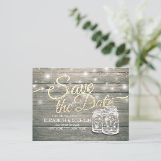 Weddenschappen redden de datum waarop Rustic Wood  Aankondigingskaart (Staand voorkant)