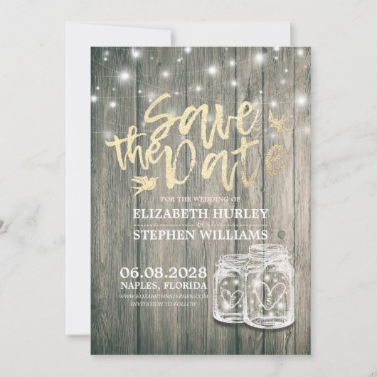 Weddenschappen redden de datum waarop Rustic Wood Save The Date (Voorkant)