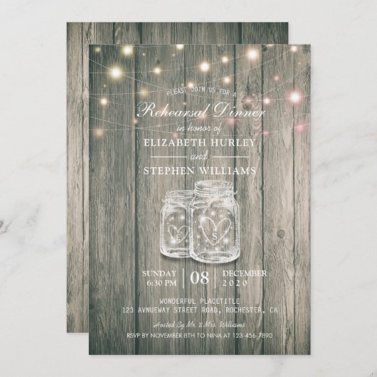 Weddenschappen Rehearsal Dinner Wood Jars String L Kaart (Voorkant / Achterkant)
