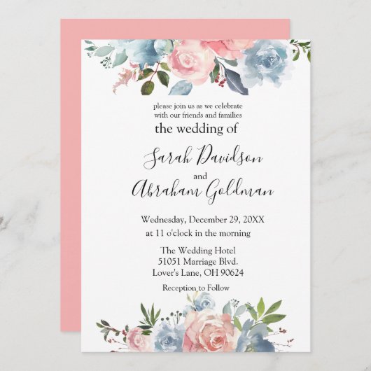 Weddenschappen - Roze, blauwe Rozen Kaart (Voorkant / Achterkant)