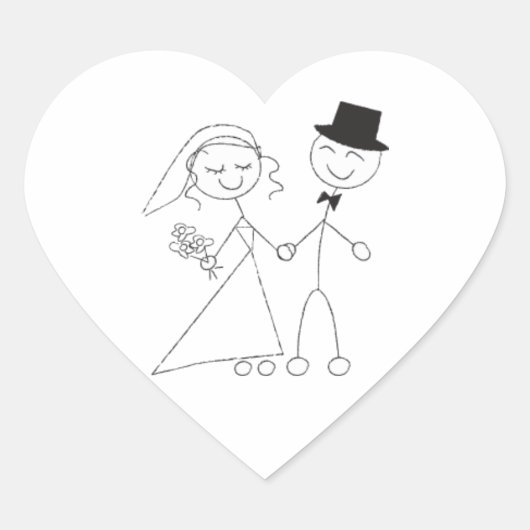 Weddenschappen Stick Figuur Bride & Groom Wedding Hart Sticker (Voorkant)
