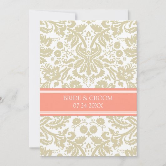 Weddenschappen Taupe Coral Damask Pattern Kaart (Voorkant)