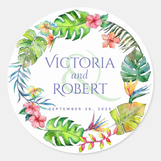 Weddenschappen | Tropische Waterverf Floral Ronde Sticker (Voorkant)