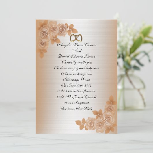 Weddenschappen Uitnodiging elegant rozen met een s (Staand voorkant)