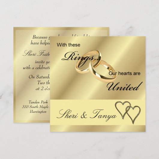 Weddenschappen Uitnodiging Gold Rings (Voorkant / Achterkant)