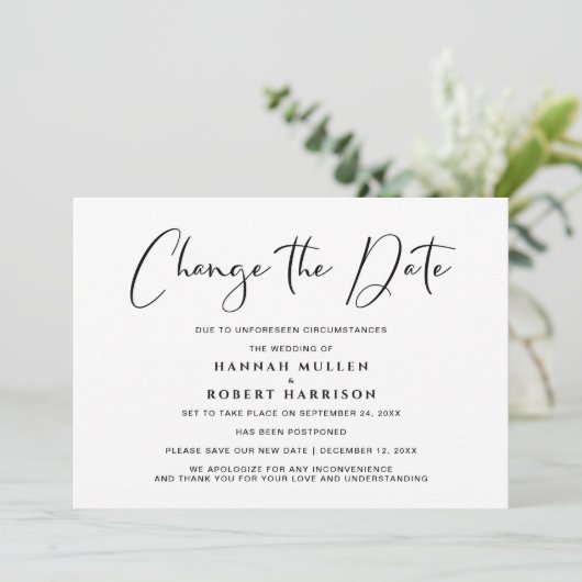 Weddenschappen Verander de datum Uitstel zwart Wit Aankondiging (Staand voorkant)