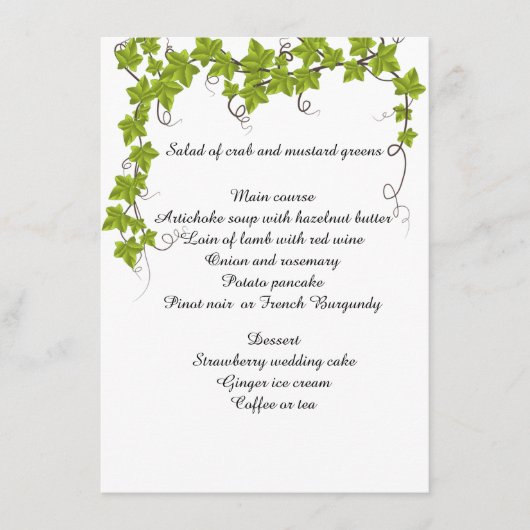 Weddenschappen, Verloving, menu met Vrijgezellenfe (Voorkant)