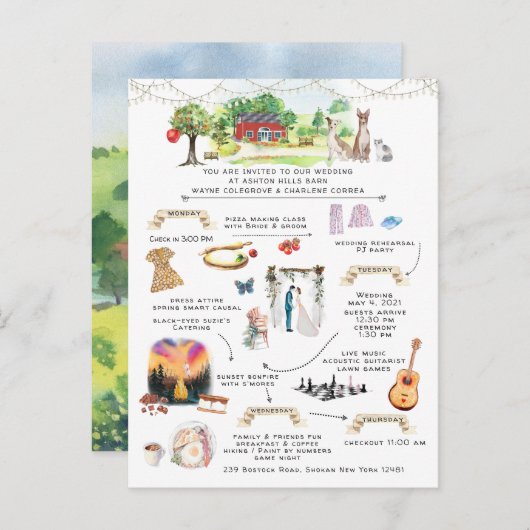 Weddenschappen Weekend Ashton Hills Itinerary Uitn Uitnodiging Briefkaart (Voorkant / Achterkant)