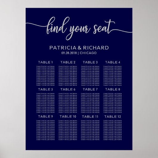 Weddenschappen Zitplanbord Chic Navy Blue Silver Poster (Voorkant)