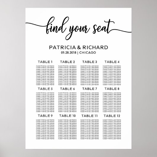 Weddenschappen Zitplanbord Elegant Calligrafie Poster (Voorkant)
