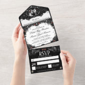 Weddenschappen Zwart en Rood Rose Elegant All In One Uitnodiging (Afscheurbaar)