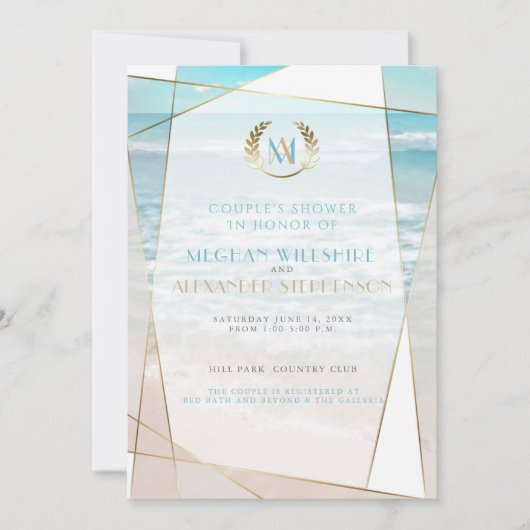 Weddenschapper | Modern Monogram Beach Weddenschap Kaart (Voorkant)