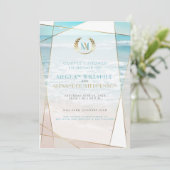 Weddenschapper | Modern Monogram Beach Weddenschap Kaart (Staand voorkant)