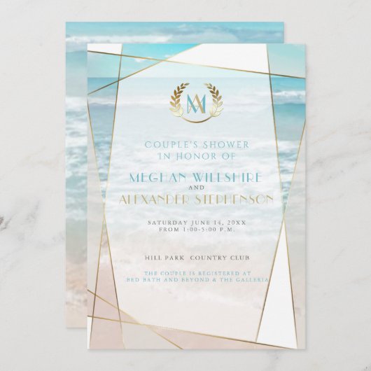 Weddenschapper | Modern Monogram Beach Weddenschap Kaart (Voorkant / Achterkant)