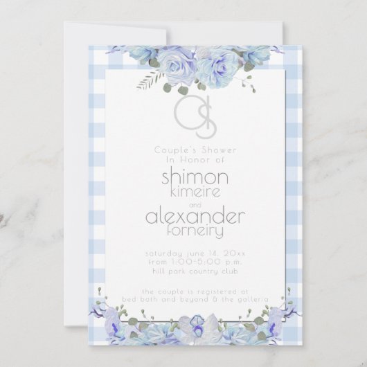 Weddenschapper | Monogram, gekleurd Floral Blue Kaart (Voorkant)
