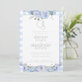 Weddenschapper | Monogram, gekleurd Floral Blue Kaart (Staand voorkant)