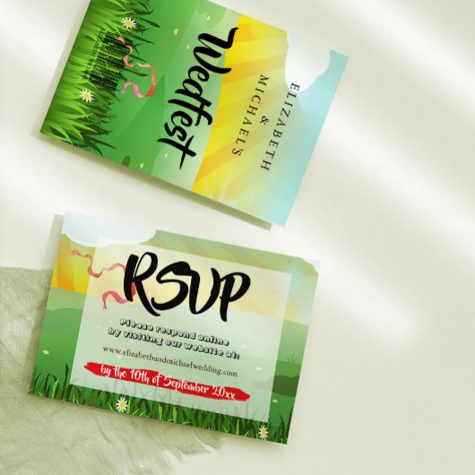 Weddenschapsbloemen Festival Fields Wedding RSVP Save The Date