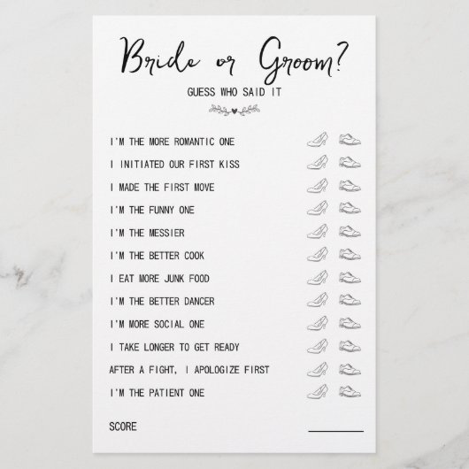 Weddenschapsgame Bride of Groom Black & White (Voorkant)