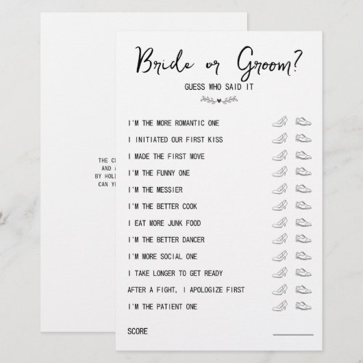 Weddenschapsgame Bride of Groom Black & White (Voorkant / Achterkant)