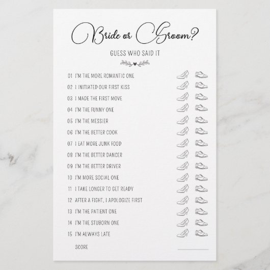 Weddenschapsgame Bride of Groom Black & White (Voorkant)