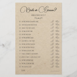 Weddenschapsgame Bride of Groom Rustic Paper